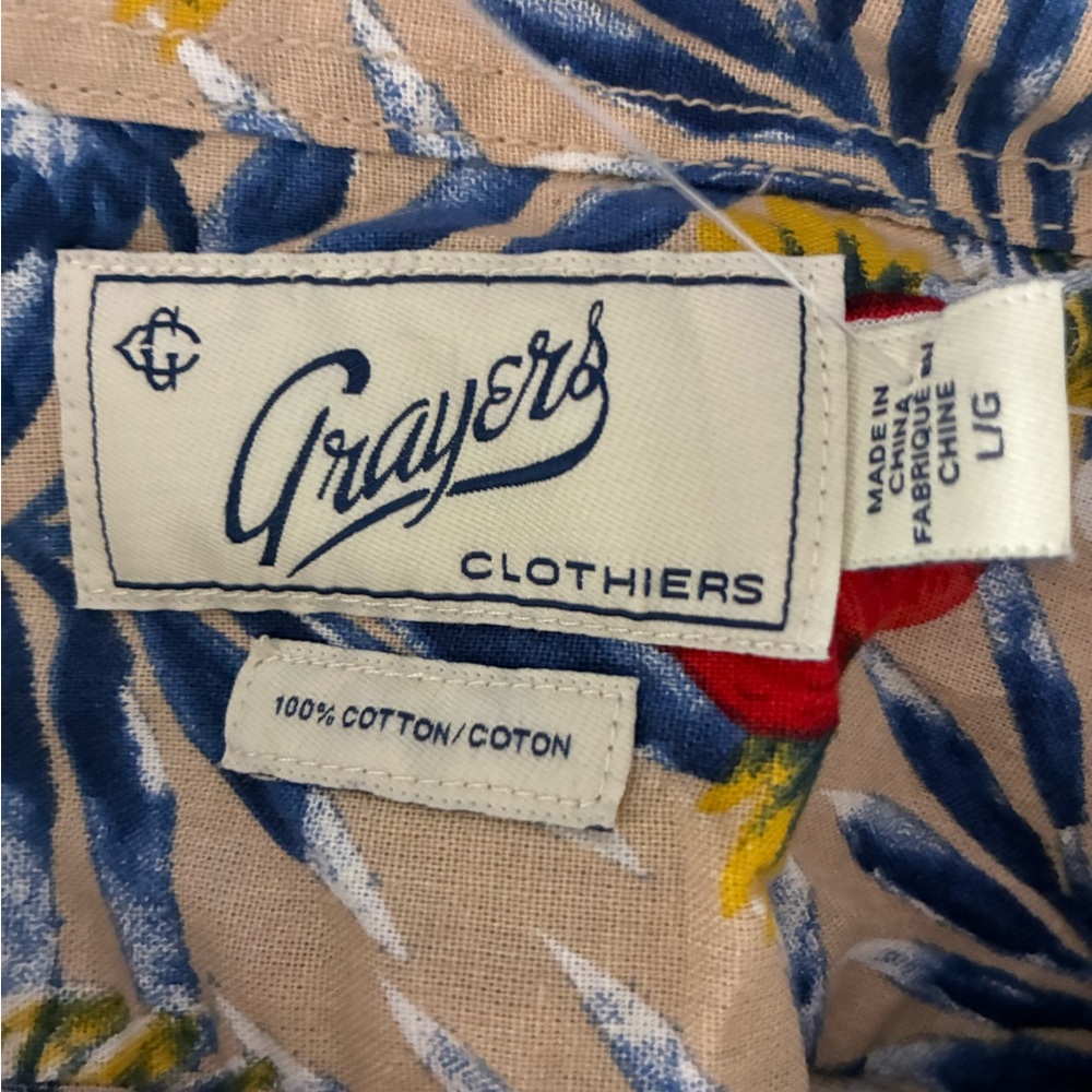 Grayers Beige Button-Down Tropical Print Short Sl… - image 5